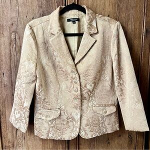 Karen Kane Lifestyle Gold Brocade Paisley Blazer Jacket Size 10 Buttons